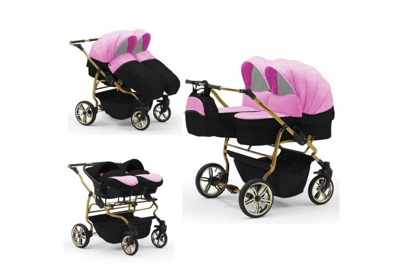 BabyMerc Zwillingswagen Duet Lux Gold 4 in 1 inkl. Sportsitze und Autositze in 20 Farben von BabyMerc