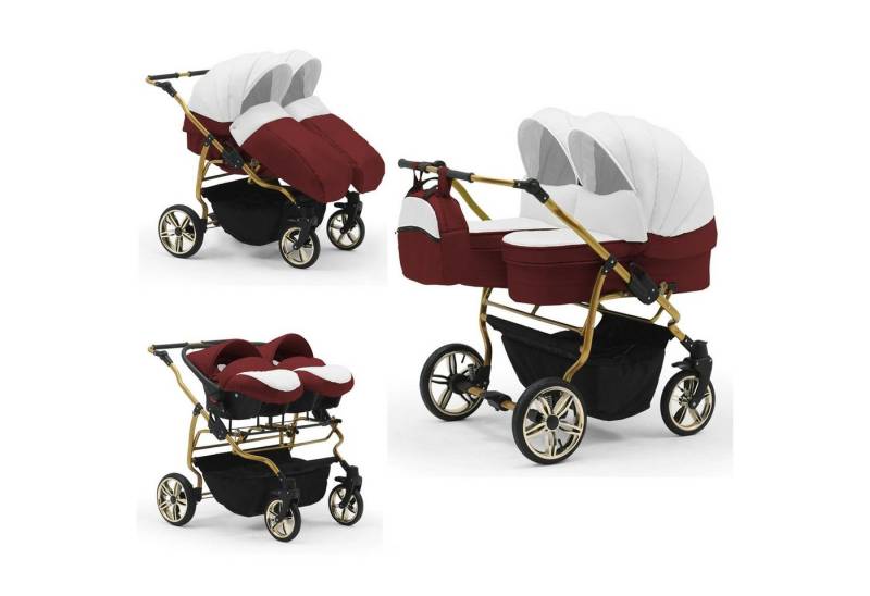 BabyMerc Zwillingswagen Duet Lux Gold 4 in 1 inkl. Sportsitze und Autositze in 20 Farben von BabyMerc
