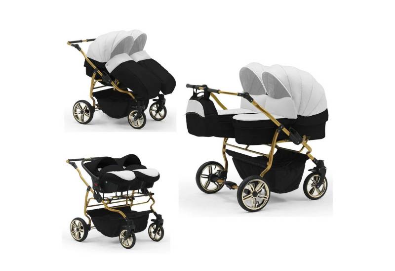 BabyMerc Zwillingswagen Duet Lux Gold 4 in 1 inkl. Sportsitze und Autositze in 20 Farben von BabyMerc