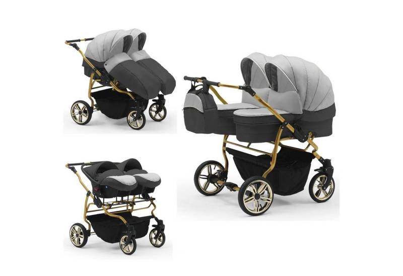 BabyMerc Zwillingswagen Duet Lux Gold 4 in 1 inkl. Sportsitze und Autositze in 20 Farben von BabyMerc