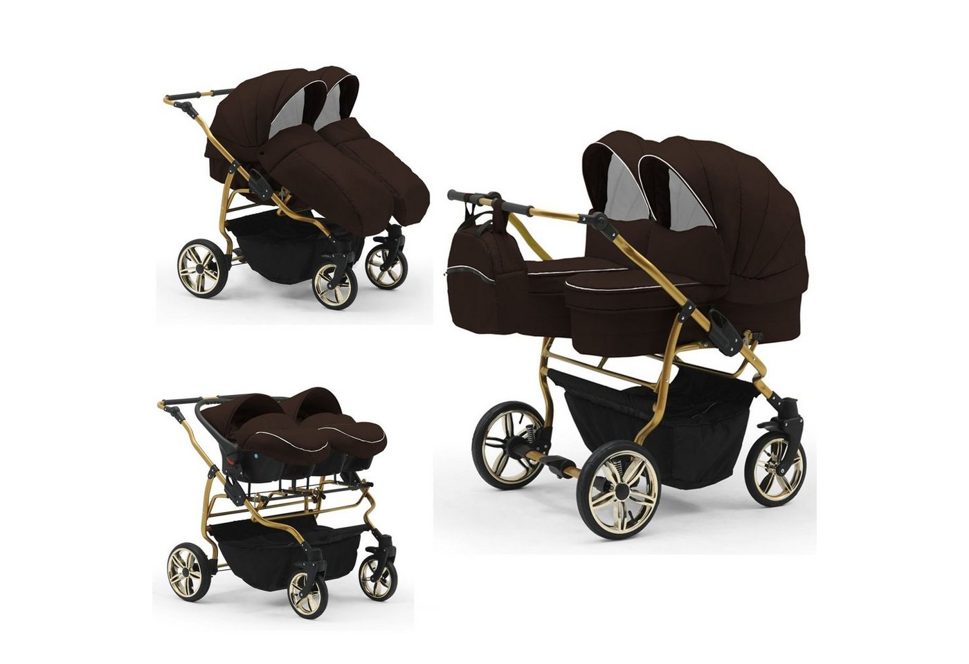 Elcar Zwillingswagen Duet Lux Gold 4 in 1 inkl. Sportsitze und Autositze in 20 Farben von Elcar