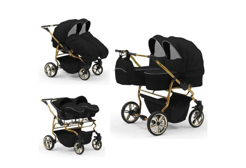 BabyMerc Zwillingswagen Duet Lux Gold 4 in 1 inkl. Sportsitze und Autositze in 20 Farben von BabyMerc