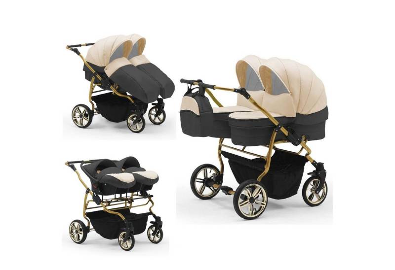 BabyMerc Zwillingswagen Duet Lux Gold 4 in 1 inkl. Sportsitze und Autositze in 20 Farben von BabyMerc