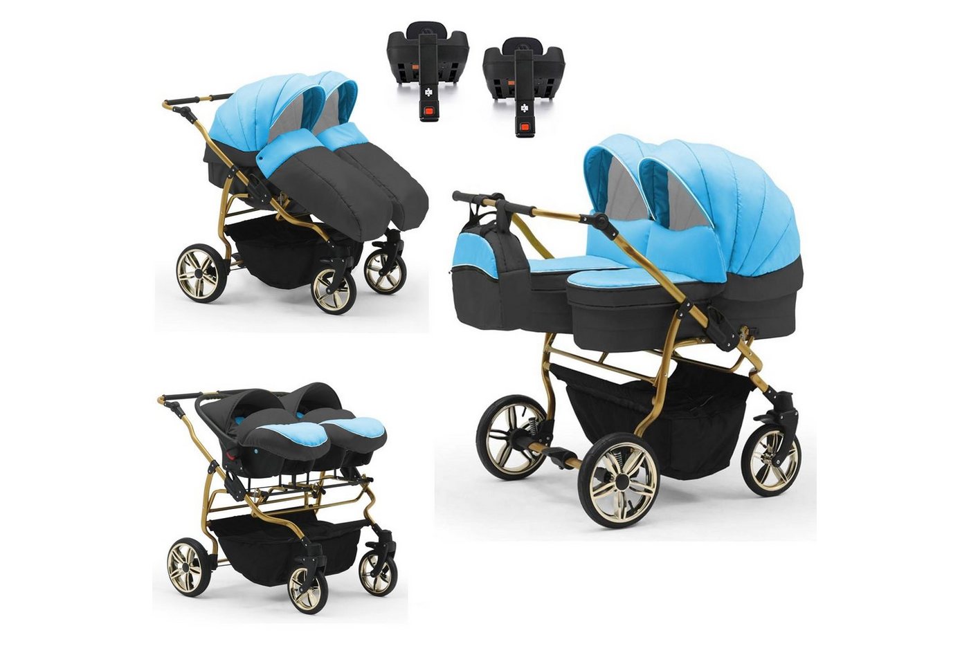 BabyMerc Zwillingswagen Duet Lux Gold 5 in 1 inkl. Sportsitze, Autositze und Isos in 20 Farben BabyMerc Zwillingswagen Duet Lux Gold 5 in 1 inkl. Sportsitze, Autositze und Isos in 20 Farben von BabyMerc