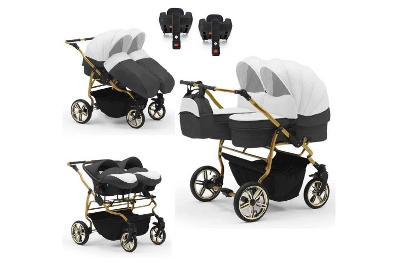 BabyMerc Zwillingswagen Duet Lux Gold 5 in 1 inkl. Sportsitze, Autositze und Isos in 20 Farben von BabyMerc