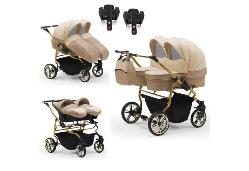 BabyMerc Zwillingswagen Duet Lux Gold 5 in 1 inkl. Sportsitze, Autositze und Isos in 20 Farben von BabyMerc
