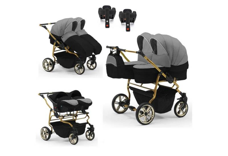 BabyMerc Zwillingswagen Duet Lux Gold 5 in 1 inkl. Sportsitze, Autositze und Isos in 20 Farben von BabyMerc
