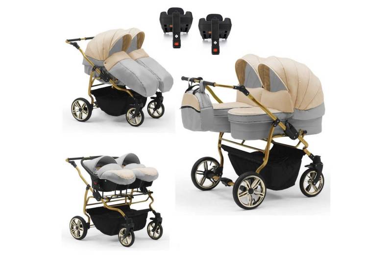 BabyMerc Zwillingswagen Duet Lux Gold 5 in 1 inkl. Sportsitze, Autositze und Isos in 20 Farben von BabyMerc