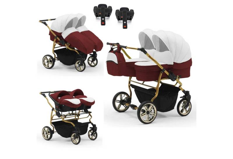 BabyMerc Zwillingswagen Duet Lux Gold 5 in 1 inkl. Sportsitze, Autositze und Isos in 20 Farben von BabyMerc