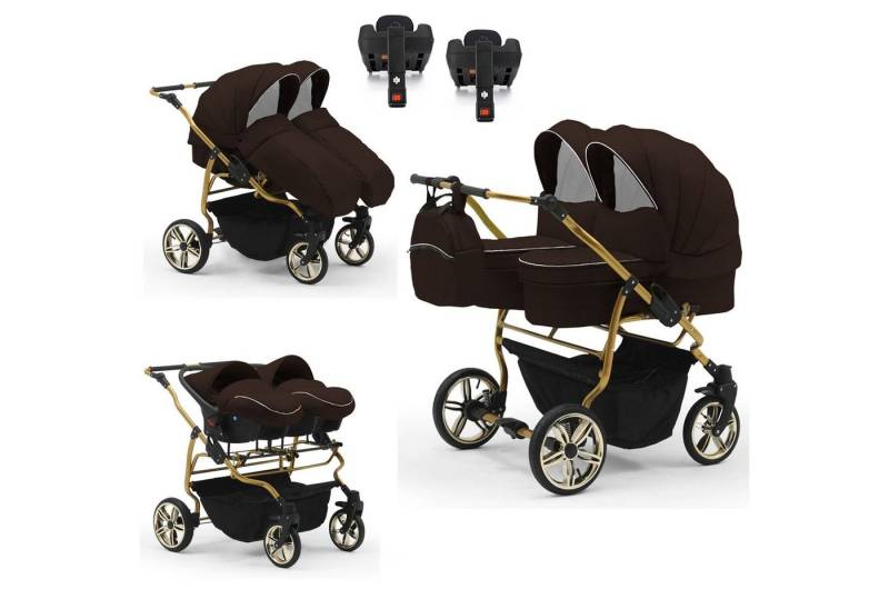 BabyMerc Zwillingswagen Duet Lux Gold 5 in 1 inkl. Sportsitze, Autositze und Isos in 20 Farben von BabyMerc