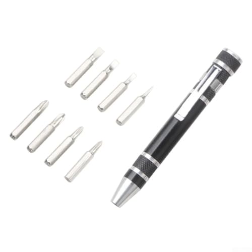 8-in-1 Magnetisches Taschen-Schraubendreher-Stift-Set mit Chrom-Vanadium-Legierungsstahl-Bits, tragbares Mini-Reparaturwerkzeug-Set für Elektronik, Brillen, Uhren und kleine (schwarz) von babominimer