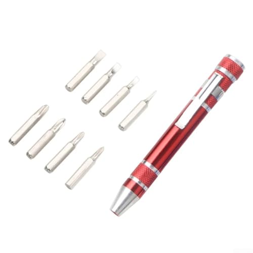 8-in-1 Magnetisches Taschen-Schraubendreher-Stift-Set mit Chrom-Vanadium-Stahl-Bits, tragbares Mini-Reparaturwerkzeug-Set für Elektronik, Brillen, Uhren und kleine (rot) von babominimer