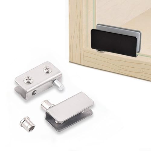 Schrank-Glastürscharniere Paar, Edelstahl Pivot Clips, Ohne Bohren Installation, Gummischutz für Glas, Geeignet für Flügel- und Festglastüren (Schwarz) von babominimer