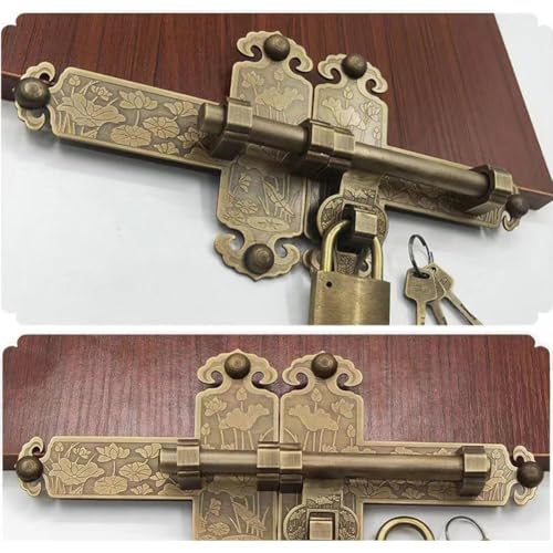 Türriegel aus antikem Messing mit Lotus-Design, Vintage-Eingangstürschloss-Set für Garten- oder Bauernhaustüren, langlebiger Messingriegel mit passendem Schloss und Schlüsseln (Bronze) von babominimer