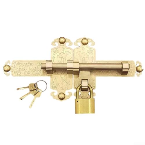 Türriegel aus antikem Messing mit Lotus-Design, Vintage-Eingangstürschloss-Set mit Schlüssel für Garten, Bauernhaus, Holztüren, komplette Sicherheitslösung von babominimer