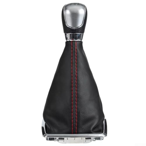 babominimer 5-zeiliger Schaltgetriebe Installa Schaltknauf mit rotem PU-Staubschutzdeckel für Focus MK2 20052007, silberne Kappe mit Leder-Geschwindigkeit, ABS-Material, einfaches Getriebe von babominimer