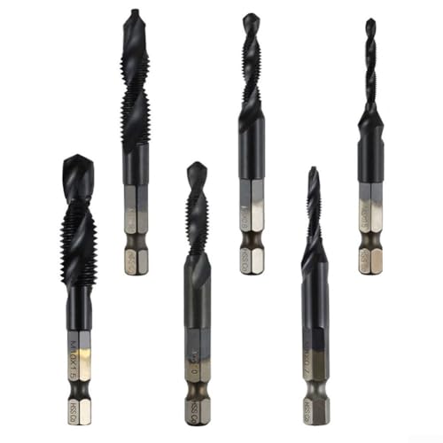 babominimer 6-teiliges Hochgeschwindigkeitsstahl-Verbundgewindebohrer-Set für Holzbohrungen - M10 1/4-Zoll-Schaft HSS CO Gewindeschneidwerkzeuge mit Kunststoff-Aufbewahrungsbox von babominimer