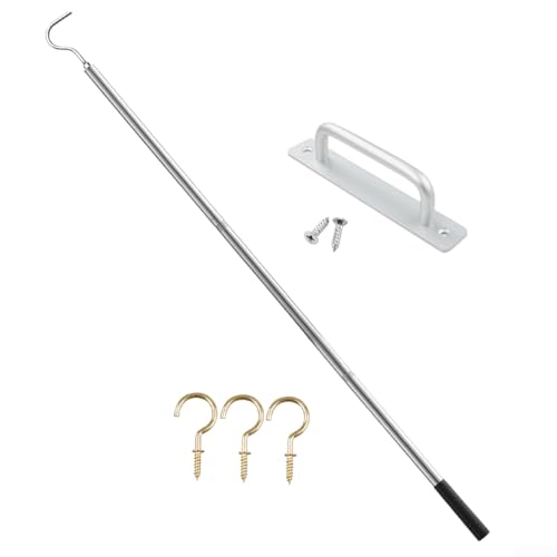 babominimer Dachbodenleiter zum Herunterziehen mit 134,5 cm Edelstahlstange und Aluminiumgriff, inklusive Dachhaken und Schraubhaken für einfaches Öffnen und Schließen von babominimer Dachbodenleiter zum Herunterziehen mit 134,5 cm Edelstahlstange und Aluminiumgriff, inklusive Dachhaken und Schraubhaken für einfaches Öffnen und Schließen von von babominimer