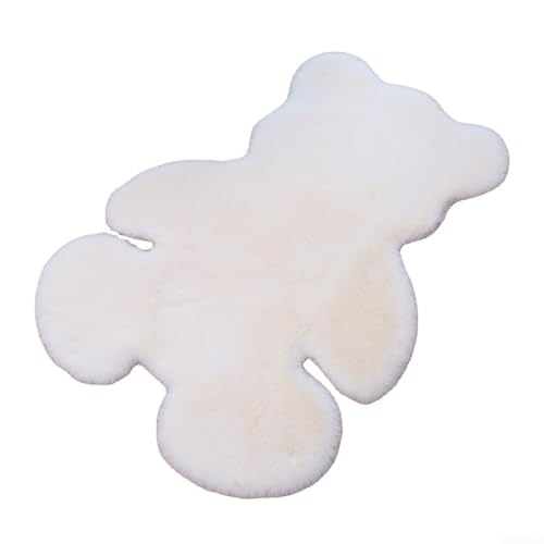 babominimer Dekorativer Kunstbär-Teppich, Cartoon-Bär-Teppich für Schlafzimmer und Kinderzimmer, leicht zu reinigen, Plüsch-Teppich für Kinder und Haustiere (Beige Weiß) von babominimer