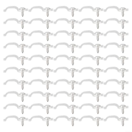 babominimer Für 50/100 Montageklammern Clip für 3528/5050/5630/3014 LED-Lichtstreifen mit Rostschutzschrauben, transparente seitliche Befestigungsclips für 10 mm (50 Stück) von babominimer