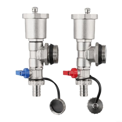 babominimer G1 DN25 Heizverteiler aus Messing mit schnellem automatischem Entlüfter und Kreisablaufhähnen für private und gewerbliche Heizsysteme, hohe Temperatur (rot + blau) von babominimer