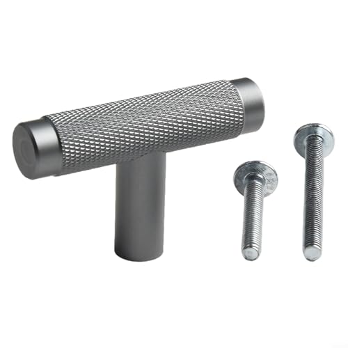 babominimer Gerändelter T-Stangen-Schrankknauf, Aluminium-Türgriff für Küchenschrank und Schublade, moderner strukturierter Griff mit M4 x 25 mm Schraube für einfache Installation zu Hause (Silbergrau von babominimer