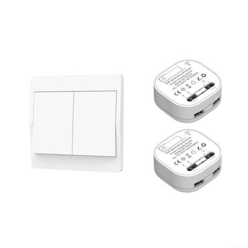 babominimer Kabelloser RF433 MHz Fernbedienungs-Lichtschalter, selbstbetriebener Wandschalter für drinnen oder draußen, 1/2-Gang-wasserdichter Druckknopf, einfach (2-Gang 1–2) von babominimer