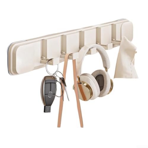 babominimer Kleiderhaken mit Saugnapf, faltbar, Wandregal für Kleidung, Handtücher, Taschen, kein Bohren, starker Halt, Zuhause, Badezimmer, Küche, Aufbewahrung, grau-weiß (weiß, 5 Haken) von babominimer