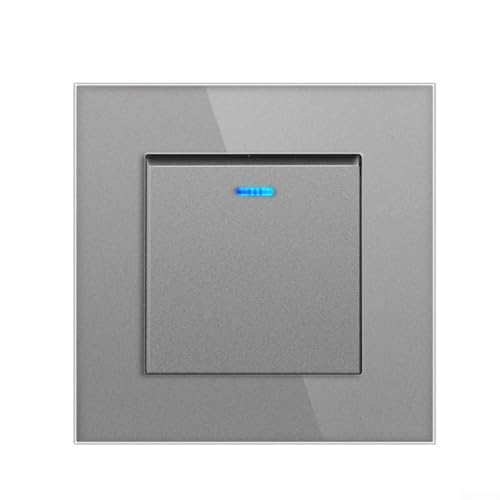 babominimer Lichtschalter nach europäischem Standard 86, Typ Wippschalter mit Einzelsteuerung, gehärtetes Glasscheibe und verkupferte vernickelte Komponenten, bündig montierter Wandschalter für (grau) von babominimer