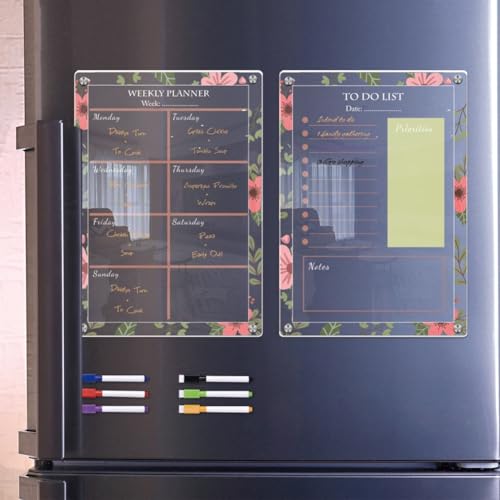 babominimer Magnetisches Kühlschrankkalender-Set mit Wochen- und Monatsplaner-Tafeln aus Acryl, wiederverwendbarer Mahlzeitenplaner für Kühlschrankorganisation, starker Magnet und Wischtuch (TYU058) babominimer Magnetisches Kühlschrankkalender-Set mit Wochen- und Monatsplaner-Tafeln aus Acryl, wiederverwendbarer Mahlzeitenplaner für Kühlschrankorganisation, starker Magnet und Wischtuch (TYU058) von babominimer
