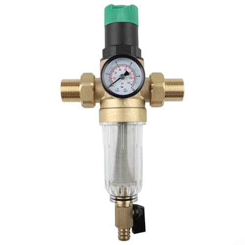 babominimer Messing 1 x 3/10.2 cm Wasserfilter Druckregler mit 40 Mikron Edelstahlsieb und Rückspulvorfilter, Max 8 bar, für saubere Haushaltswasserversorgung u von babominimer