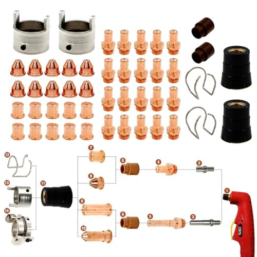 babominimer Plasmaschneider-Verbrauchsmaterialien-Set, kompatibel mit Eastwood Versa Cut 60A CB70 Taschenlampe – Elektrodenspitzen-Schildring-Federführung, 48-teilig babominimer Plasmaschneider-Verbrauchsmaterialien-Set, kompatibel mit Eastwood Versa Cut 60A CB70 Taschenlampe – Elektrodenspitzen-Schildring-Federführung, 48-teilig von babominimer