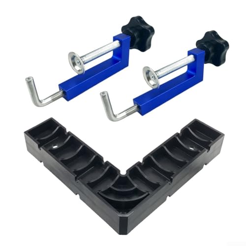 babominimer Rechtwinkliges Eck-Klemmblock-Set mit 2 Holzbearbeitungsklemmen, Aluminiumlegierung, Konstruktion für Tischlerprojekte, 200 x 200 mm (blau) von babominimer