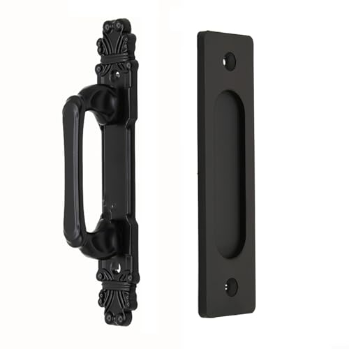 babominimer Schiebetürgriff und bündiger Türgriff, Hardware-Set, robuster Karbonstahl mit mattschwarzem Finish, Industrie-Stil für Innen- und Außenbereich von babominimer