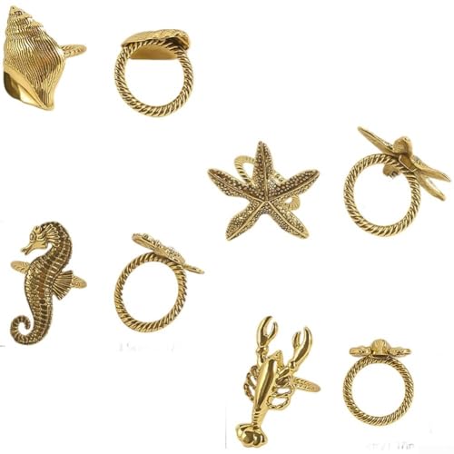 babominimer Serviettenringe aus Metall mit Seestern und Hummer, Set mit 4 Serviettenschnallen, geeignet für lässige Abendessen und Hochzeitstische von babominimer
