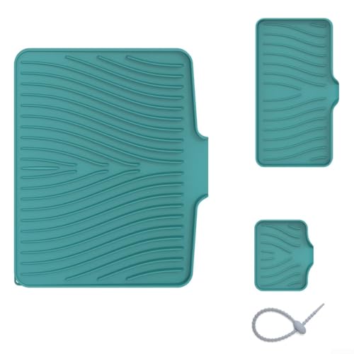 babominimer Silikon-Abtropfmatten-Set mit Ablauflippe für Küchenspüle und Badezimmer, 3 hitzebeständige Abfluss-Pads für Geschirrständer, Seifenablage oder Utensilienabtropfer, Blau babominimer Silikon-Abtropfmatten-Set mit Ablauflippe für Küchenspüle und Badezimmer, 3 hitzebeständige Abfluss-Pads für Geschirrständer, Seifenablage oder Utensilienabtropfer, Blau von babominimer
