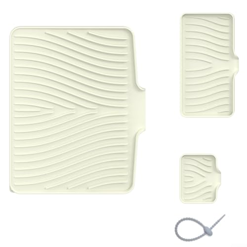 babominimer Silikon-Abtropfmatten-Set mit Ablauflippe für Küchenspüle und Badezimmer, 3 hitzebeständige Abfluss-Pads für Geschirrständer, Seifenablage oder Utensilienabtropfer, Weiß babominimer Silikon-Abtropfmatten-Set mit Ablauflippe für Küchenspüle und Badezimmer, 3 hitzebeständige Abfluss-Pads für Geschirrständer, Seifenablage oder Utensilienabtropfer, Weiß von babominimer