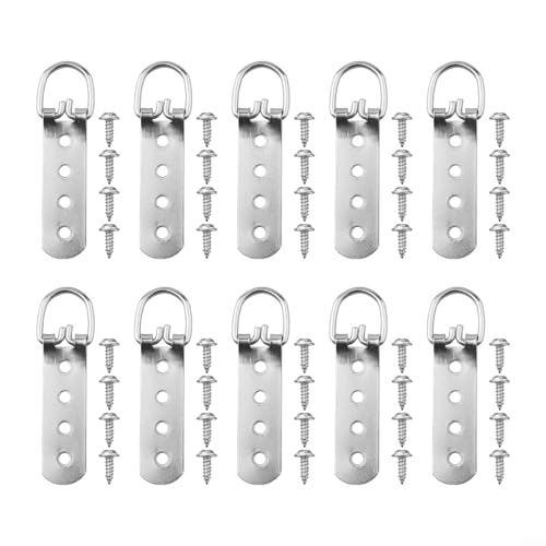 babominimer Strapazierfähige D-Ringe Bilderaufhänger mit Edelstahlschrauben, vernickelte Bilderrahmen-Aufhängehaken, starke Wandhalterung, Bilderrahmen-Hardware für sichere Befestigung (10 Stück) von babominimer