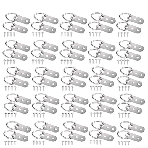 babominimer Strapazierfähiges D-Ring-Bilderaufhänger-Set mit Edelstahlschrauben, Doppelloch-Design für sichere Wandmontage von Rahmen, Kunstwerken, Fotos und Leinwand, 10 oder 50 (2 Löcher, 50 Stück) von babominimer