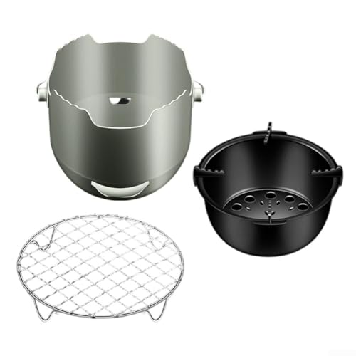 babominimer Tragbarer Campingkocher BBQ Grill Edelstahl Outdoor Kochen Ausrüstung mit Anti-Verbrühungs-Griff Hitzeregler für Holzkohle von babominimer