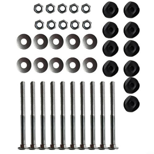 babominimer Trampolin-Schrauben, 77 mm x 6 mm, verzinkter Stahl mit schwarzen Abstandshaltern und runden Unterlegscheiben, Ersatzschrauben, kompatibel mit den meisten Marken für sichere Stange, 10 von babominimer