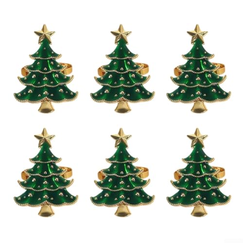 babominimer Weihnachtsbaum-Serviettenringe für Esszimmer, Tischdekoration, für Weihnachten, Partys und Hochzeitsveranstaltungen (grün), 6 Stück von babominimer
