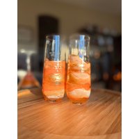 2 Handbemalte Champagnerflöten Ohne Stiel in Leuchtendem Orange/Pfirsich. 9 Unzen. Ideal Für Hochzeit, Geburtstag, Jubiläum, Junggesellenabschied von babpaintedglassware