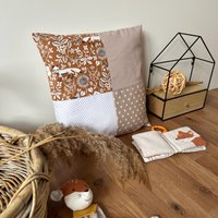 Kissen Mit Name Personalisierbar Fuchs Rost Rot Patchworkkissen Für Dein Baby Oder Kind von babrause