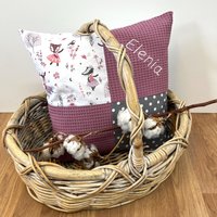 Kissen Mit Name Personalisierbar Rehe Altrosa Patchworkkissen Für Dein Baby Oder Kind von babrause