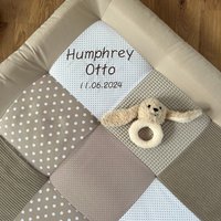 Krabbeldecke Waffelpique Cord Sand Beige Mit Name Und Geburtsdatum Personalisiert von babrause