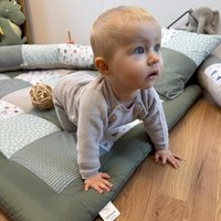 Patchwork Krabbeldecke Mit Name Personalisierbar Skandi Waldtiere Salbei Grün Krabbelmatte Spielmatte von babrause