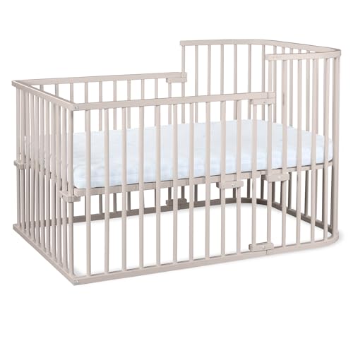 babybay Boxspring Beistellbett aus massivem Buchenholz/kompakt & verwandelbar/Kinderbett Höhe stufenlos verstellbar & umweltfreundlich/mitwachsendes Babybett (beige lackiert) / Kinderbettset von babybay