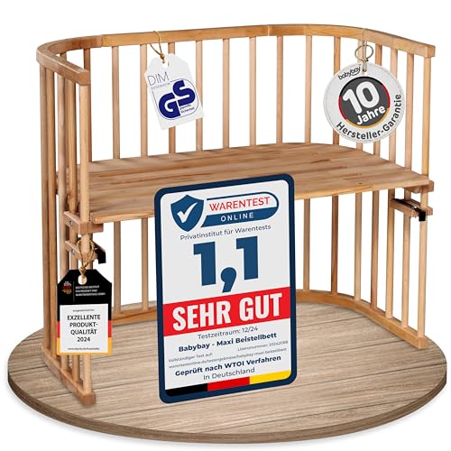 babybay Maxi extra großes Beistellbett aus massivem Buchenholz / Kinderbett Höhe stufenlos verstellbar & umweltfreundlich / mitwachsendes Babybett (natur lackiert) von babybay