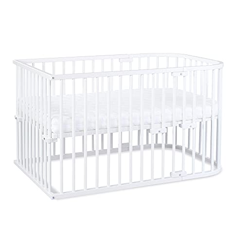 babybay Original Beistellbett aus massivem Buchenholz/kompakt & verwandelbar/Kinderbett Höhe stufenlos verstellbar & umweltfreundlich/mitwachsendes Babybett (weiß lackiert) / Kinderbettset von babybay